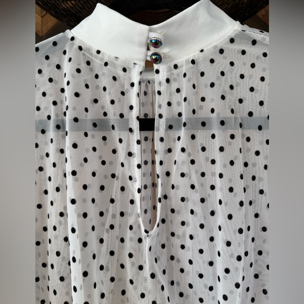 Sheer Polka Dot Crop Top - White and Black - Picture 5 of 8